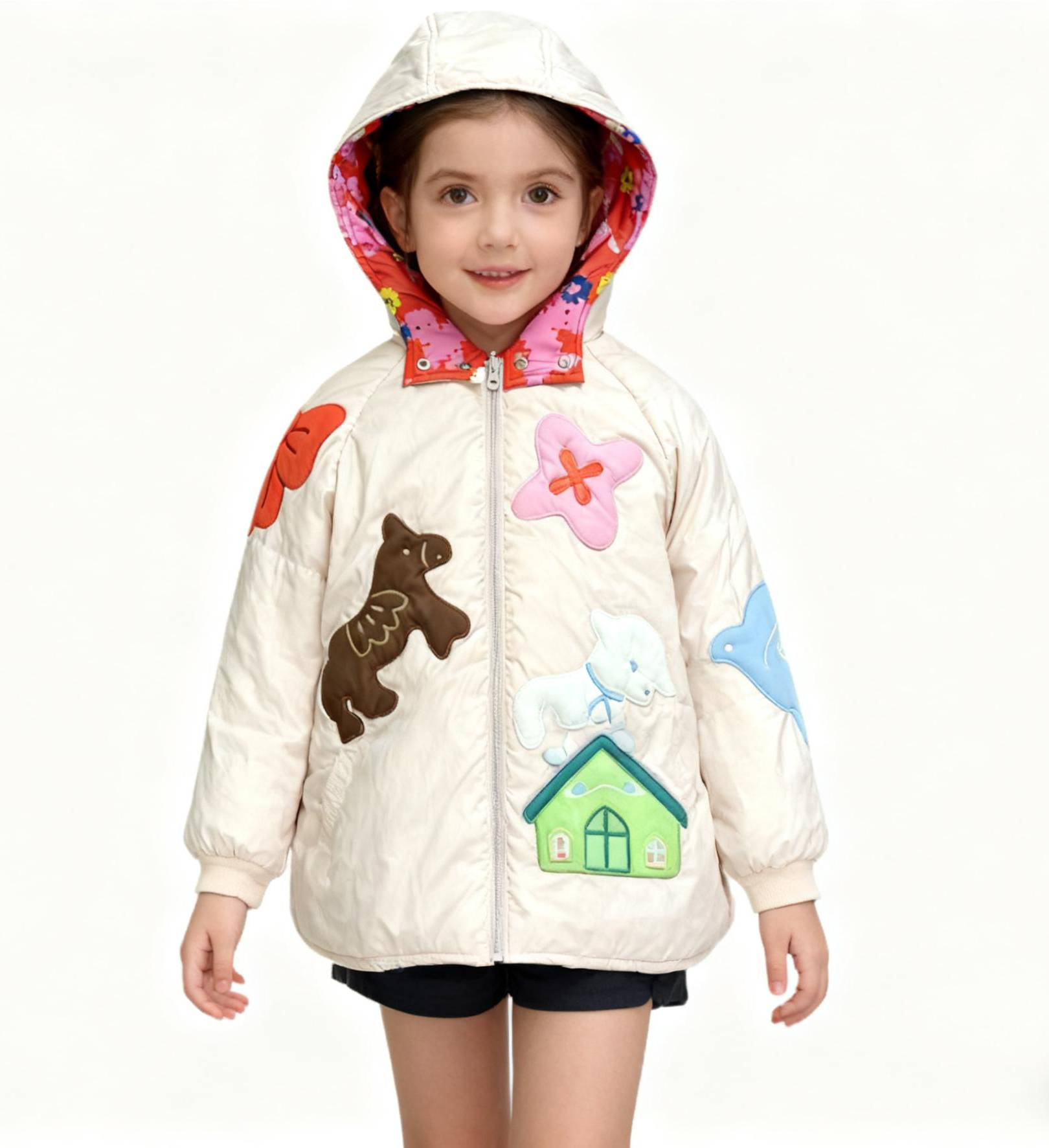 115-8 Reversible Applique Embroidered Girls' Padded Jacket - Image 1