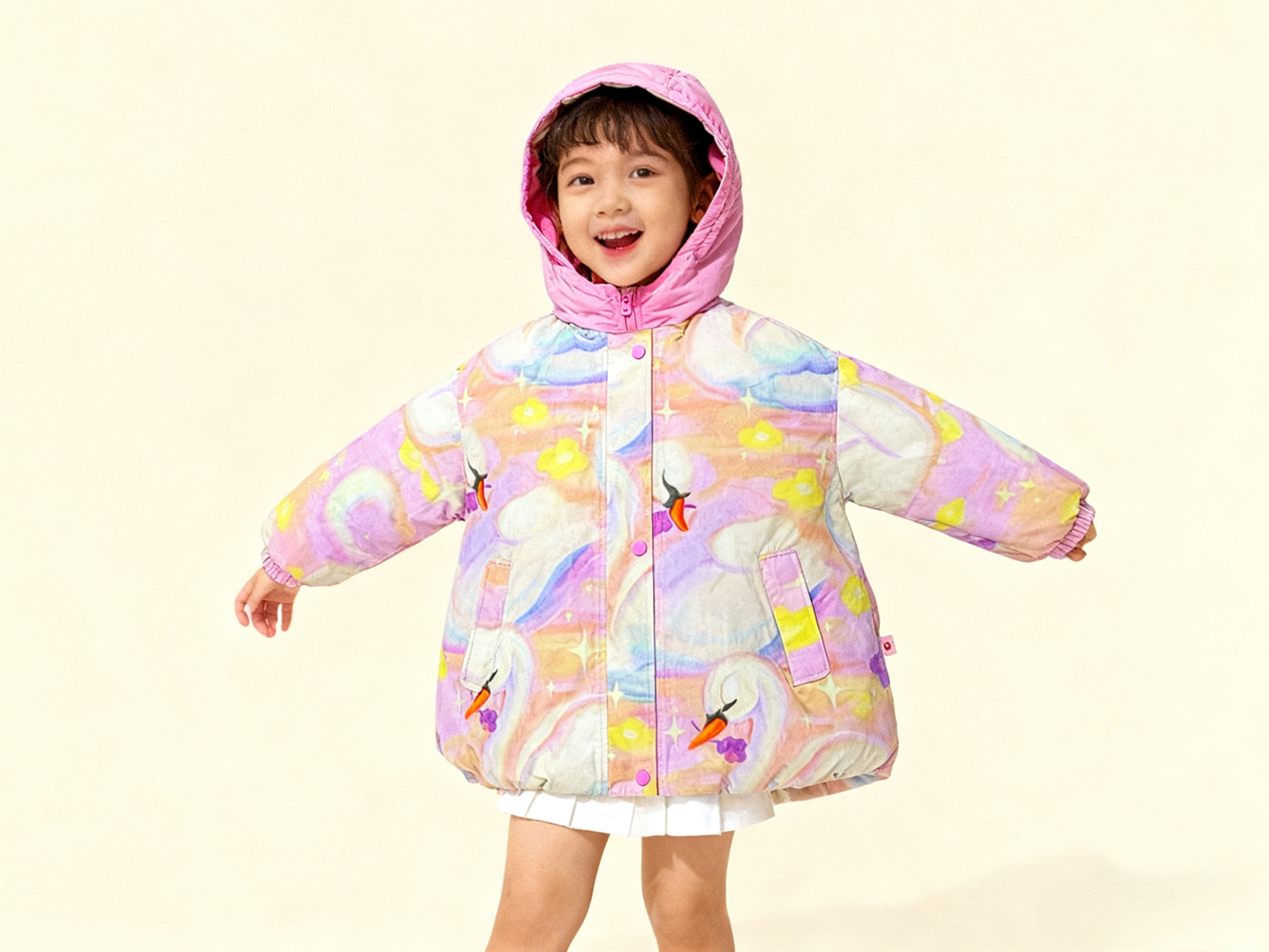 116-8 Girls' Pink Hooded Padded Jacket Coat - Image 1