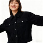 Black Corduroy Fine-textured Women's Casual Jacket