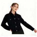 Black Corduroy Fine-textured Women's Casual Jacket - Image 2