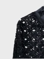 Women's Black Chiffon Spring and Summer Coat Jacket 3D Hollow Flowers - Image 2