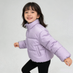 Lavender purple Short Puffer Jacket for Girls with Release Paper Fabric
