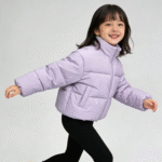 Lavender purple Short Puffer Jacket for Girls with Release Paper Fabric — изображение 2