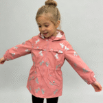 Coral Red Mid-length Trench Jacket for Girls