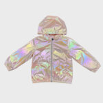 Iridescent Laser-effect Hooded Short Jacket for Girls - Imagen 4
