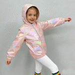 Iridescent Laser-effect Hooded Short Jacket for Girls — изображение 2