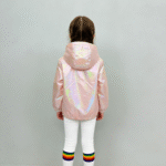 Iridescent Laser-effect Hooded Short Jacket for Girls - Imagen 3