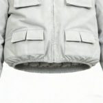 Women's Casual Woven Cropped Puffer Jacket Winter Warm Utility Multi-Pockets Stand Collar Light Gray Windproof Outerwear - Image 5