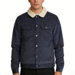 Autumn Winter Men's 100% Cotton Corduroy Jacket High Quality Lamb Skin Collar with Button Classic Style