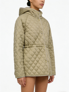 Neutral Beige Quilted Hooded Winter Jacket