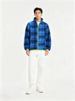 Men’s Blue Plaid Polar Fleece Jacket Product Introduction