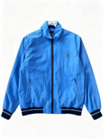 Men’s Light Blue Stand Collar Windbreaker With Striped Rib Cuffs