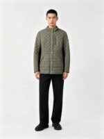 Men’s Army Green Stand Collar Diamond Quilted Light Padded Jacket