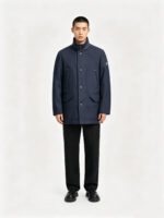 Men’s Navy Stand Collar Mid-Length Business Wool Coat