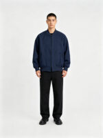 Men’s Navy Wool Blend Relaxed Baseball Collar Jacket