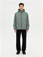 Men’s Sage Green Minimal Hooded Windproof Outdoor Jacket