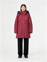 Women’s Burgundy Mid-Length Windproof Hooded Parka Coat