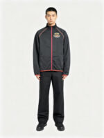 Men’s Black Red Contrast Stitching Sports Stand Collar Track Jacket