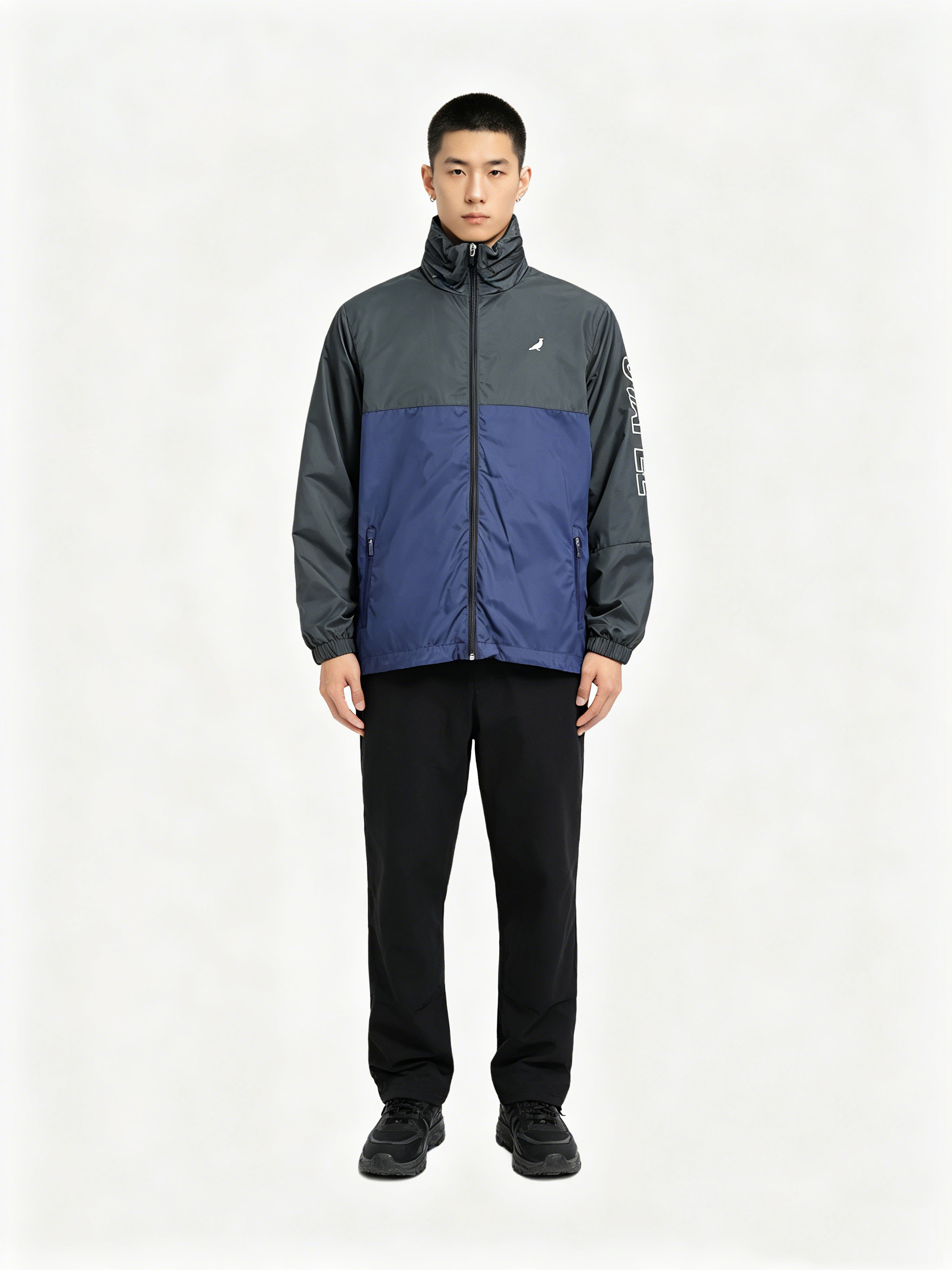 49-2 Men’s Grey & Navy Color Block Stand Collar Light Windproof Jacket — изображение 1