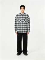 Men’s Black‑White Plaid Flannel Long‑Sleeve Shirt‑Jacket