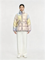 Women’s Gradient Belted Waist Stand Collar Short Puffer Coat