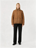 Caramel Stand‑Collar Horizontal‑Quilted Padded Jacket