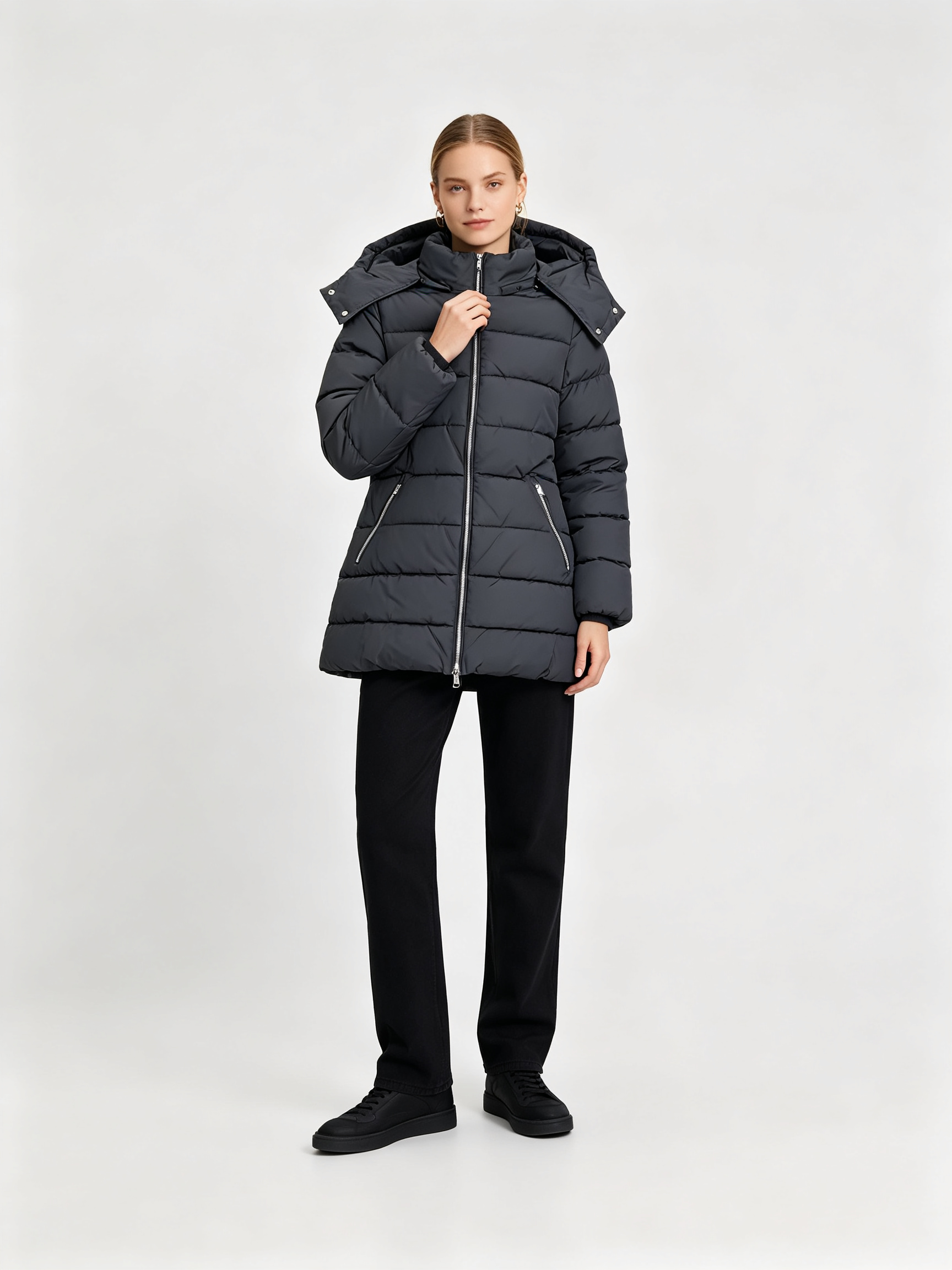59-2 Women's Hooded Mid-Length Quilted Padded Coat - Imagen 1