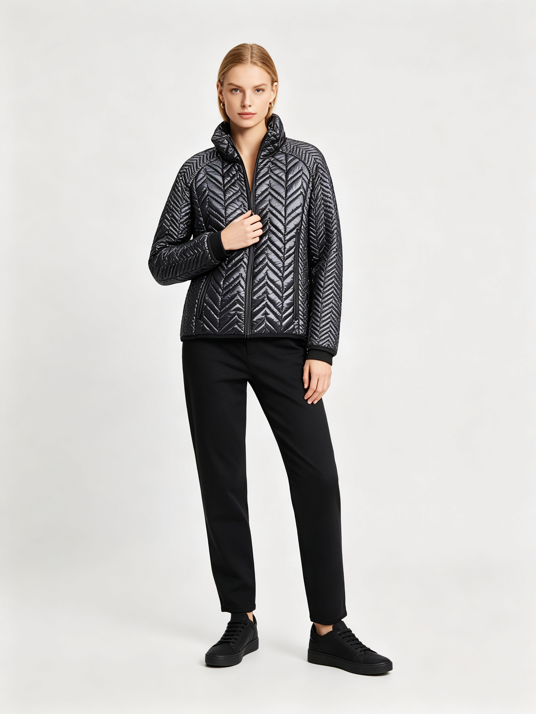 70-2 Women's Chevron Quilted Stand Collar Light Padded Jacket - Image 1