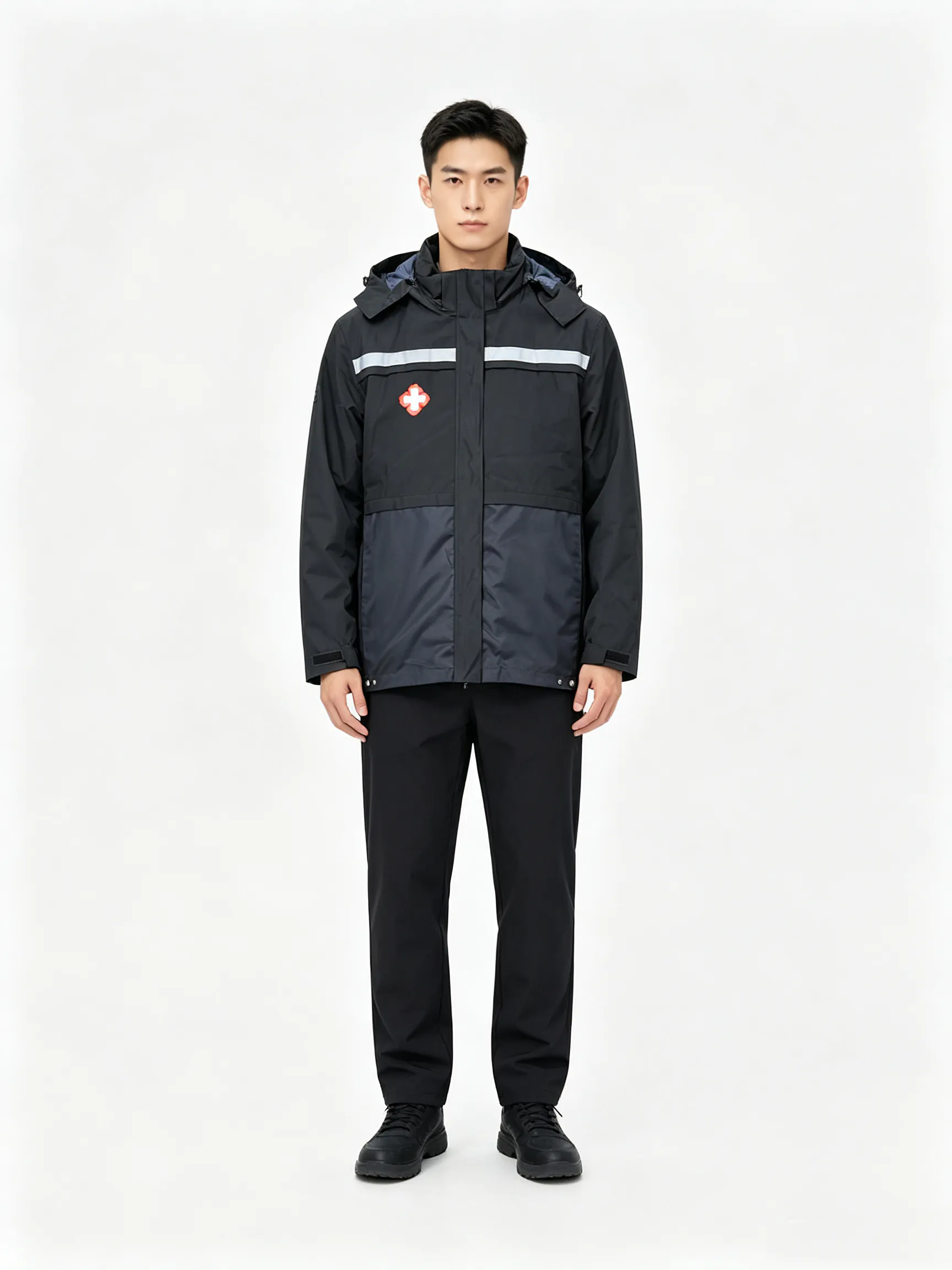 First Aid Cross Reflective Stripe Color Block Hooded Work Shell Jacket - Image 1